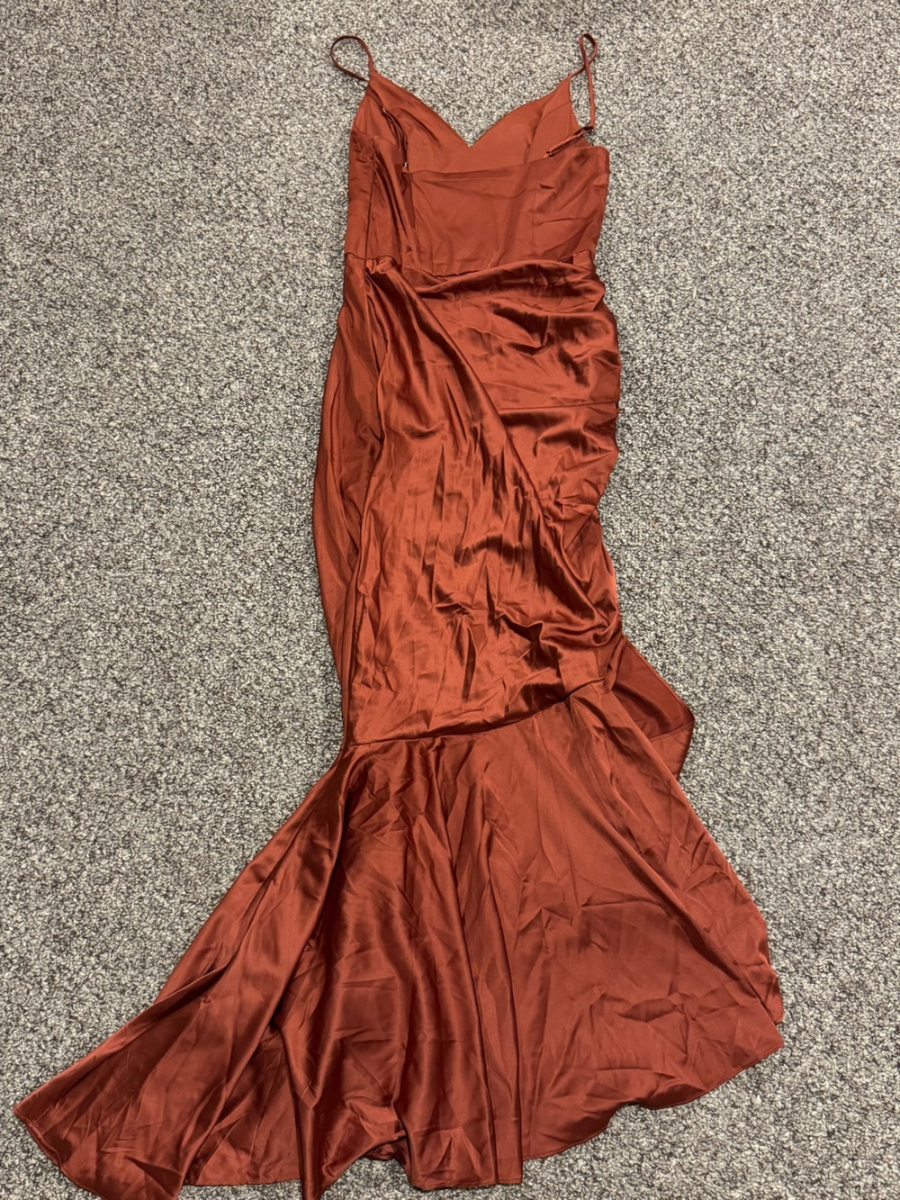 NWT Db Studio Ruched High-Low Satin Slip Dress in Copper Brown - Picture 7 of 7